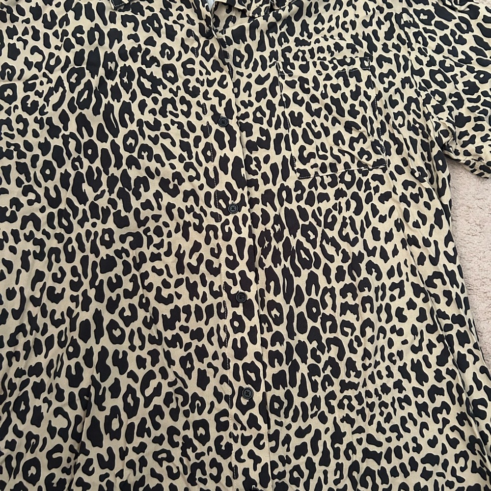 Ascot and Hart Cheetah Leopard Print Button Up Collared Dress XL
